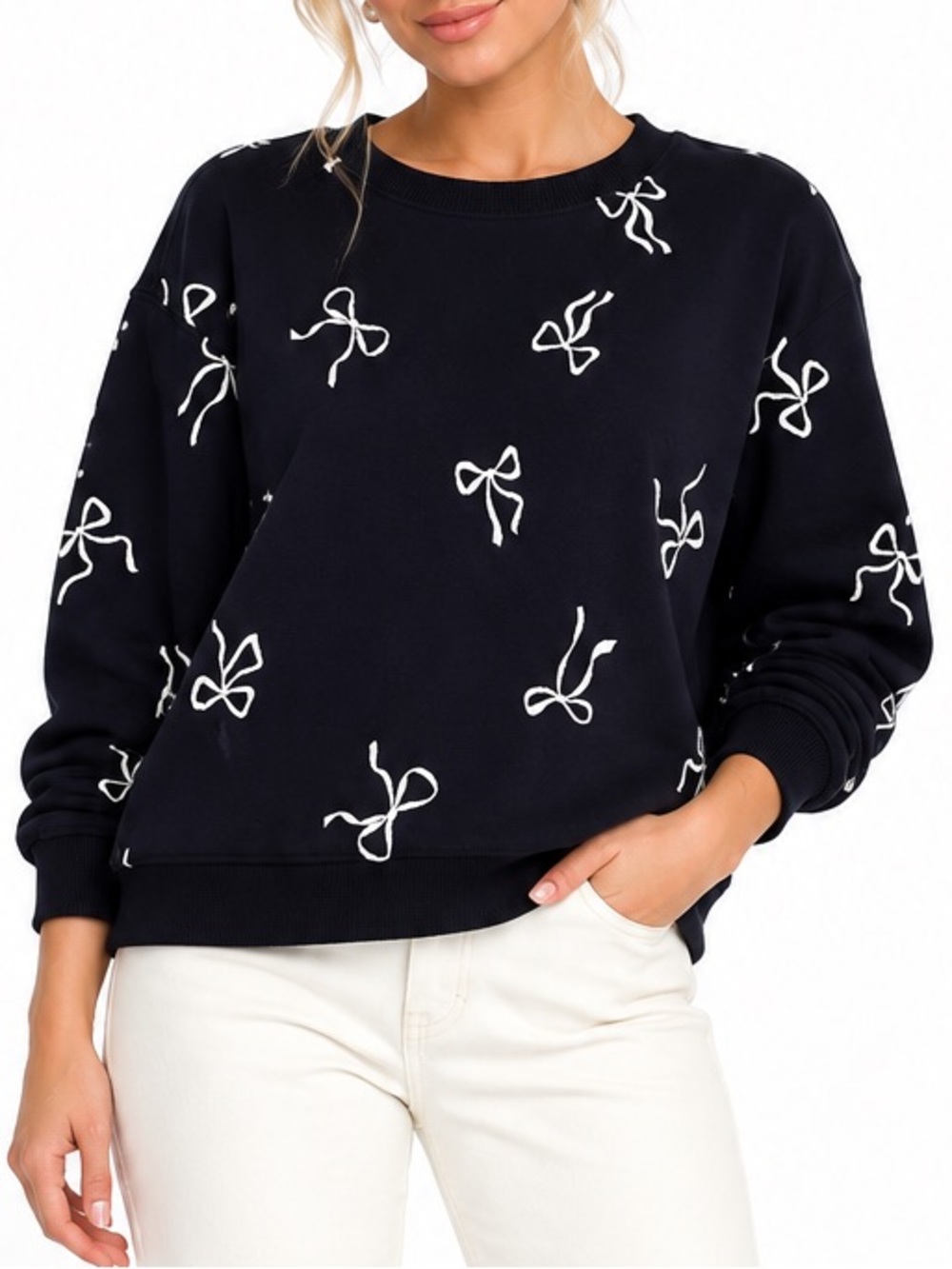 NWT Jane + Delancey Black Embroidered Bow Sweatshirt Coquette Bowcore Size 1X
